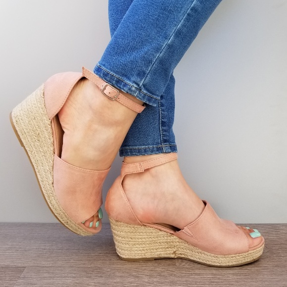 Shoes - Dusty Rose Suede Espadrille wedge Heel Sandal-E